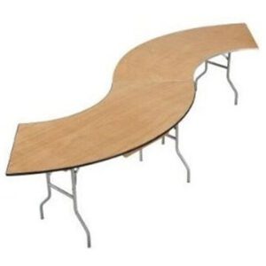 Wooden banquet table with curved design