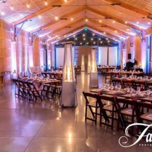 Modern event space with wooden accents