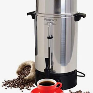 Stainless steel coffee urn and red cup