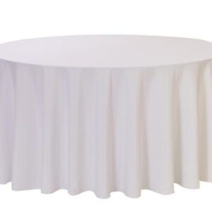 Round table with white tablecloth